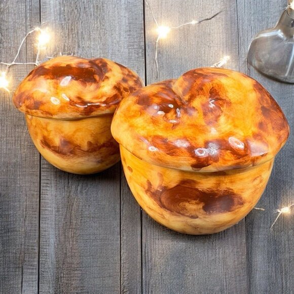 Italian Pottery Bread Pastry Cupcake Canister Jar Container Set 2 Made In Italy - Picture 11 of 14